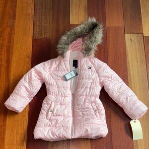 Tommy Hilfiger Light Pink Quilted Jacket with Fur Trim